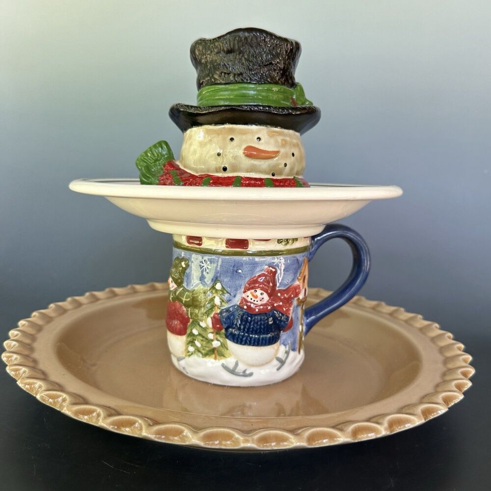 Vintage Snowman Tiered Tray Yankee Candle Merry Snowman Retired Rare